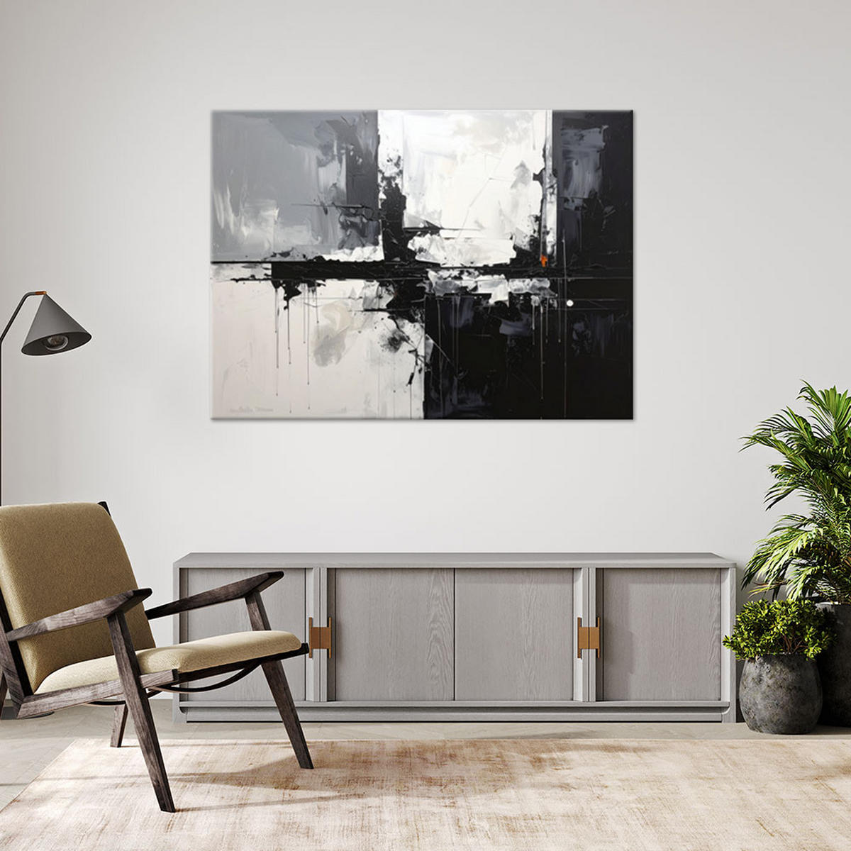 WANDBILD, Moderne Abstrakt in Schwarz Weiß - Schwarz, Textil (100/70cm) - Feeby