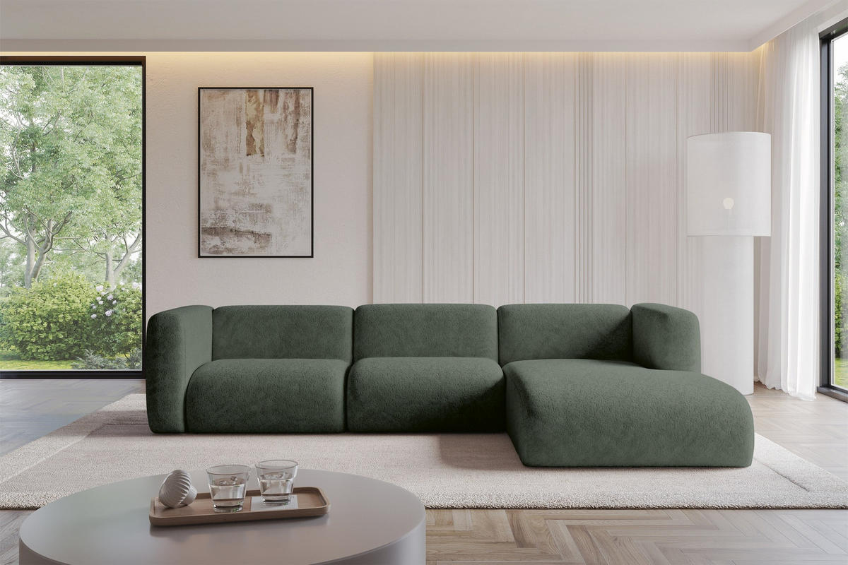 ECKSOFA Ottomane Rechts MIRA-L2 318x179x89 Grün Velours - Schwarz/Grün, Holzwerkstoff/Kunststoff (318/179cm) - ALTDECOR