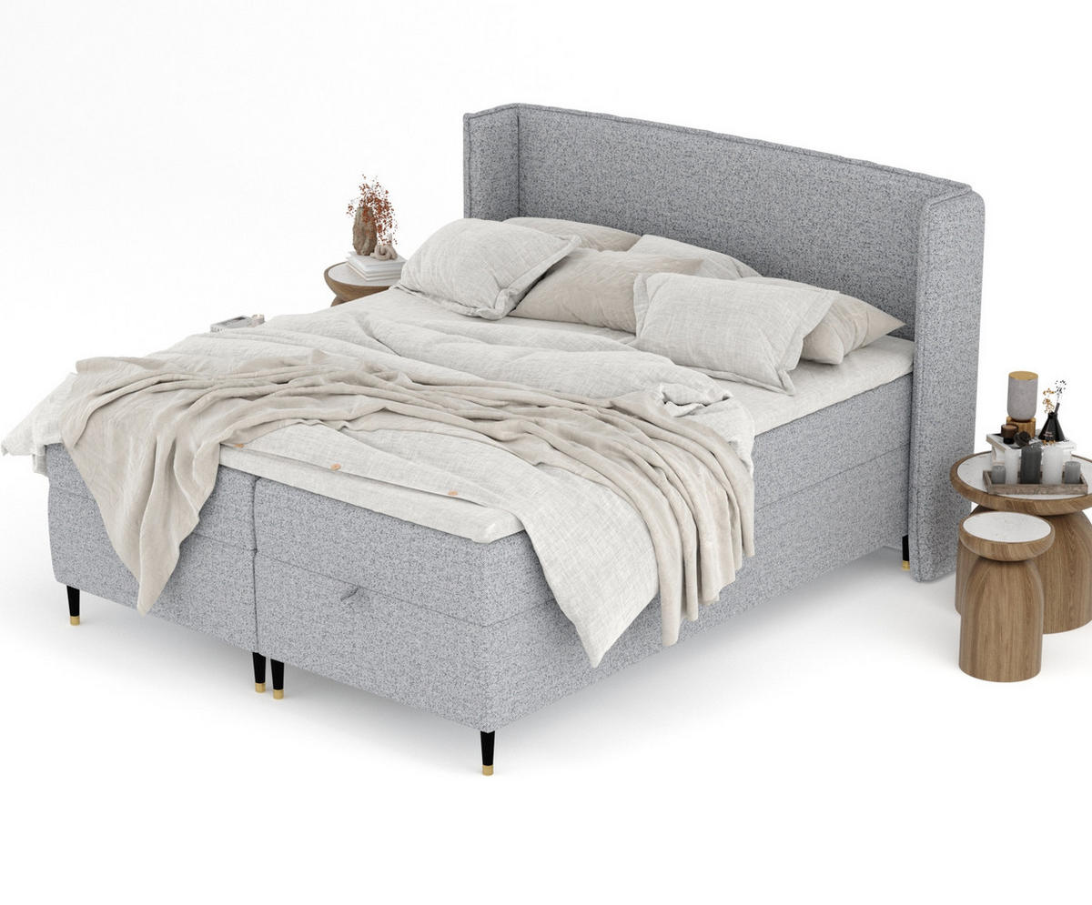 BOXBETT Monpelli Grau 180/200 cm mit Matratze und Topper - Schwarz/Grau, Holz/Holzwerkstoff (180/200cm) - Maison de Reve