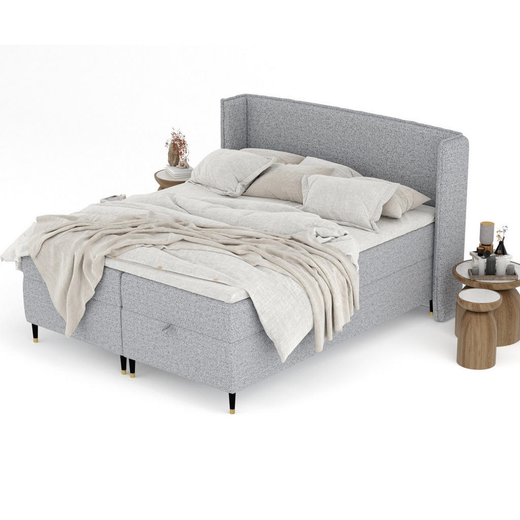 Thumbnail - Maison de Reve Boxbett, Grau, Textil, Buche, Kiefer, H3, Höhe ca. 19 cm, 160x200 cm, FSC 100%, Made in EU, Oeko-Tex® Sta...