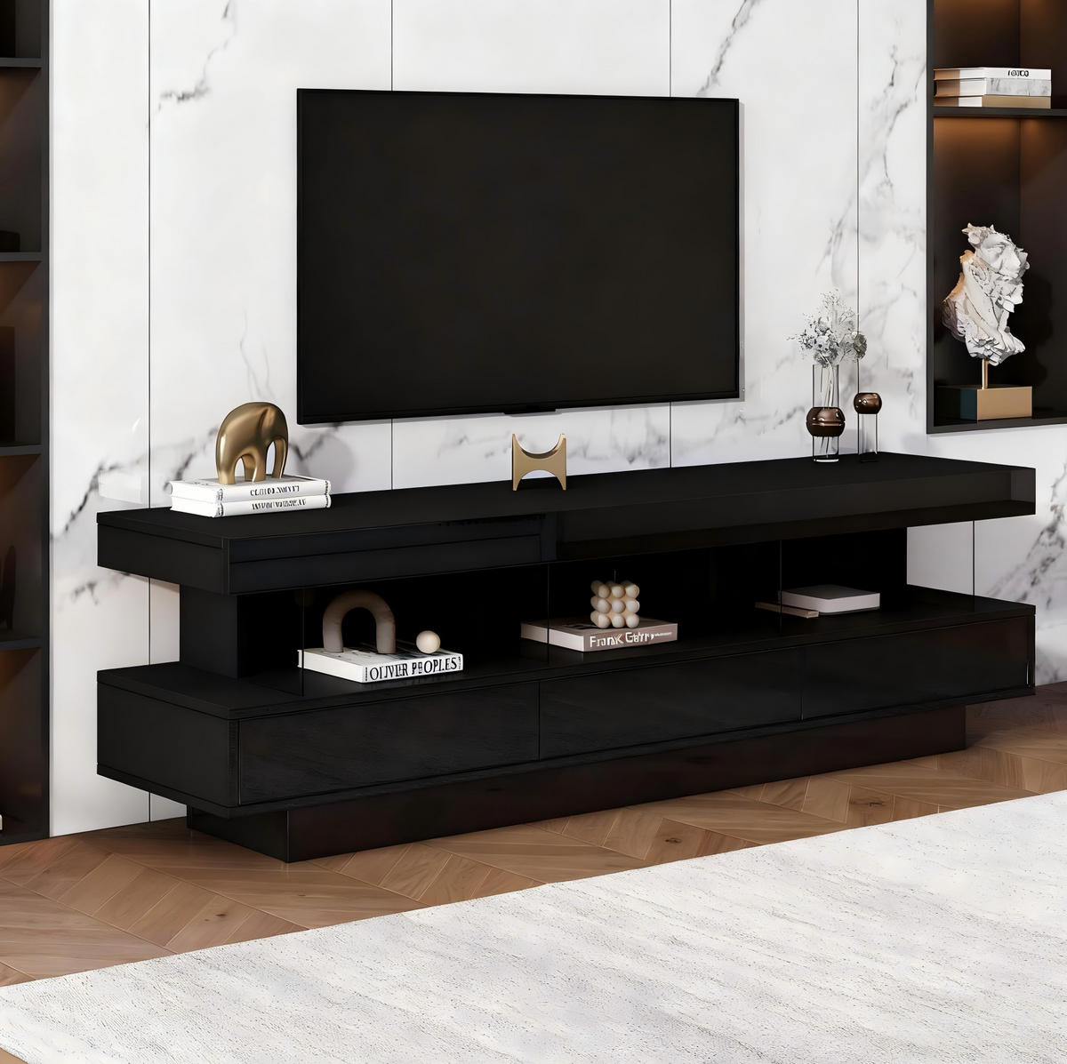 TV-ELEMENT mit LED 160 x 38 x 50,5 cm Schwarz Hochglanz - Schwarz, Holzwerkstoff (38/50.5/160cm) - Beauniv