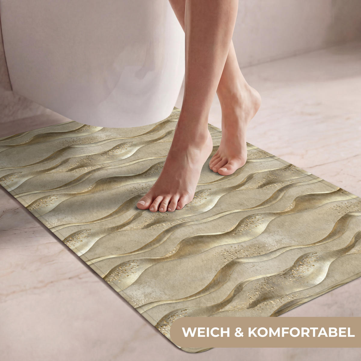 WC PŘEDLOŽKA Vlny - vzor - zlaté 60x90 cm - barva mosazi, textil/plast (60/1cm) - OnlyWow