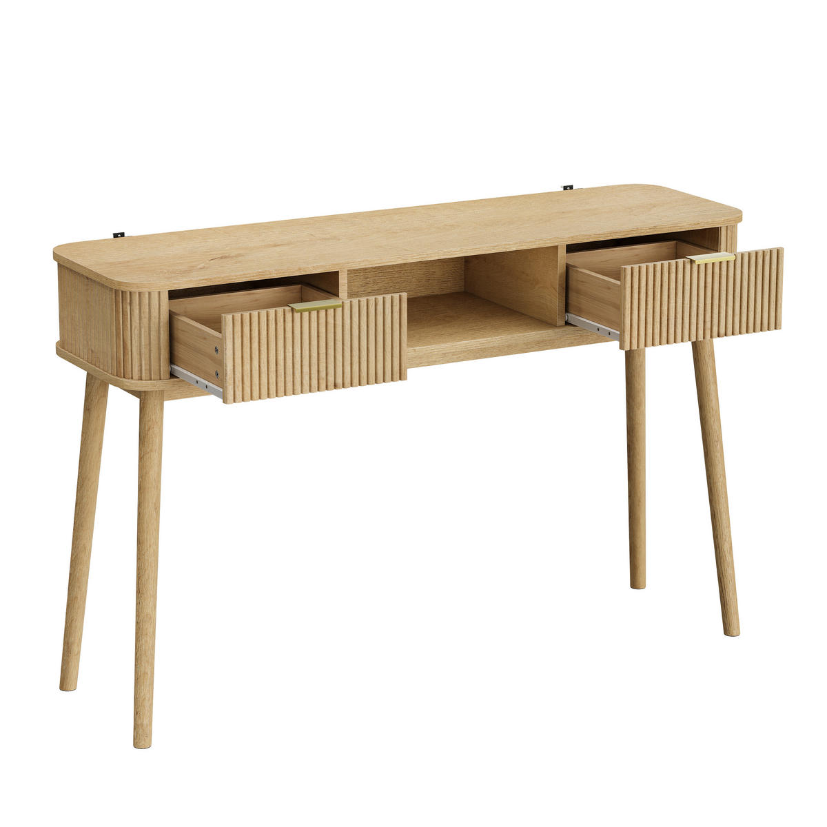 KONZOLOVÝ STOLEK Mid-century se 2 zásuvkami, dubový dekor - barva dubu, kompozitní dřevo (35/120/77.6cm) - Urban Meuble