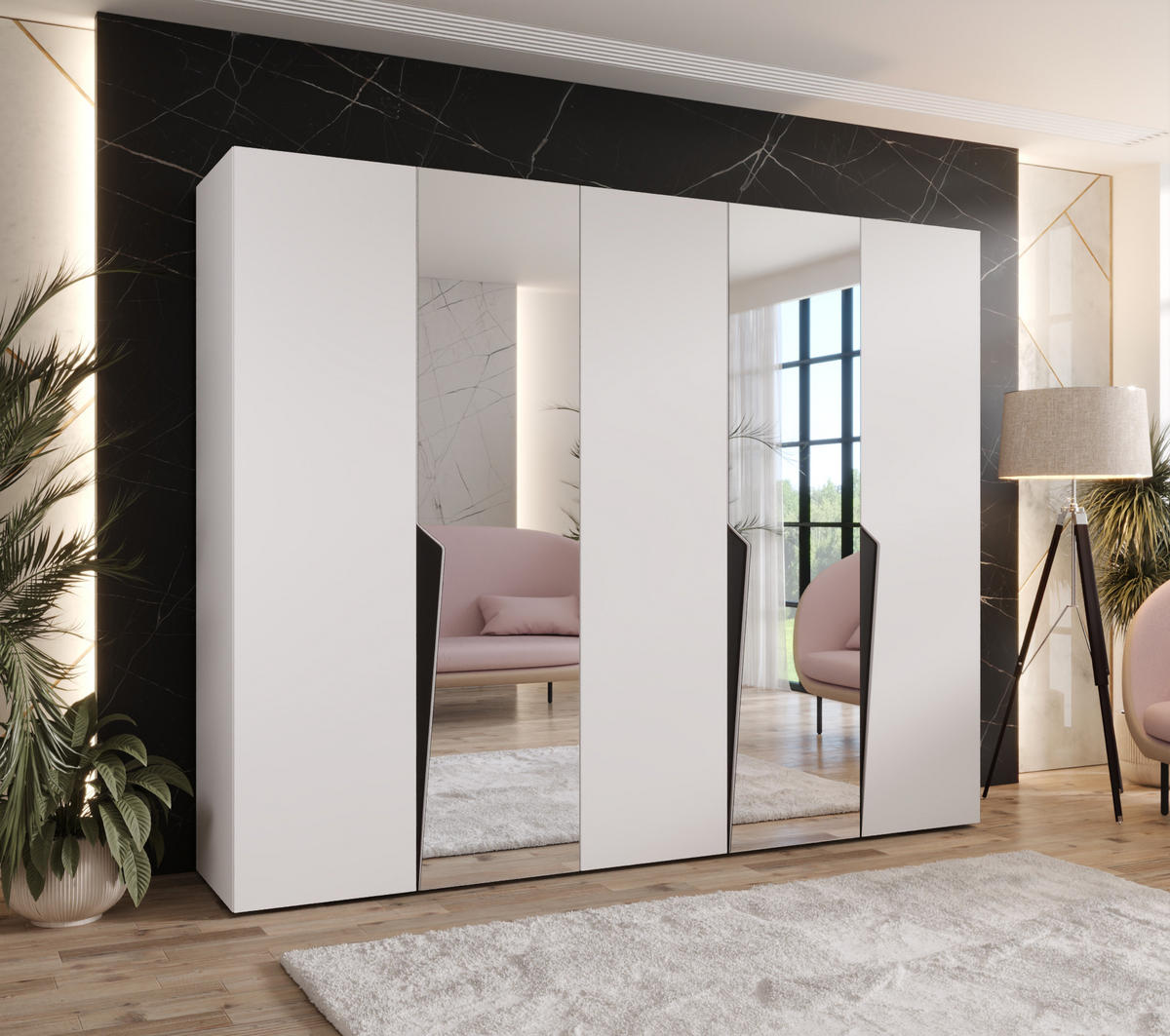 DREHTÜRENSCHRANK 202/250/52 5-türig - Schwarz/Weiß, Holz/Metall (250/202/52cm) - Abiks Möbel