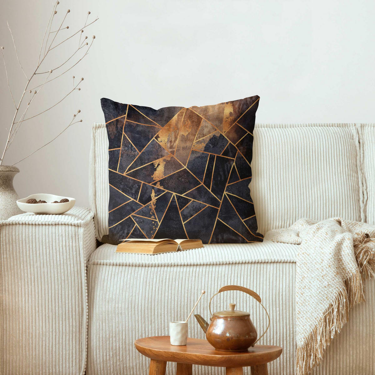 KISSENBEZUG Onyx mit Gold 40/40 cm - Schwarz, Textil (40/40cm) - Bilderwelten