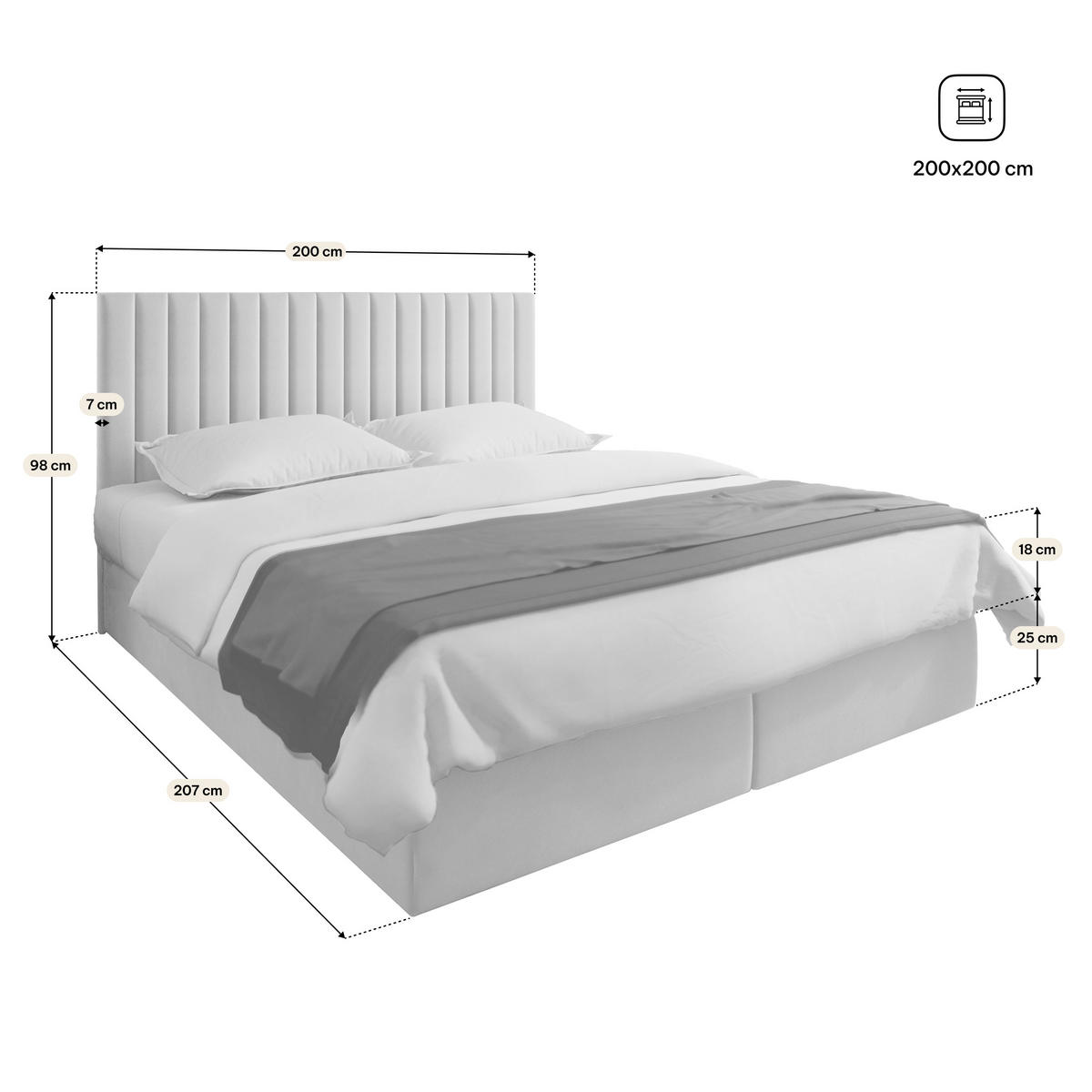 BOXBETT BRESEL 200x200 cm mit Matratze und Topper, H2+H3 - Schwarz - Schwarz, Holz (200/200cm) - MASSENO