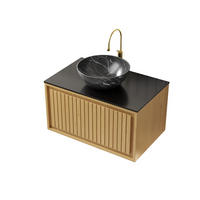 BADEZIMMERSCHRANK mit Waschtisch 61 cm Schwarz/Golden Oak - Schwarz, Holzwerkstoff (48/55.1/76cm) - Beauniv
