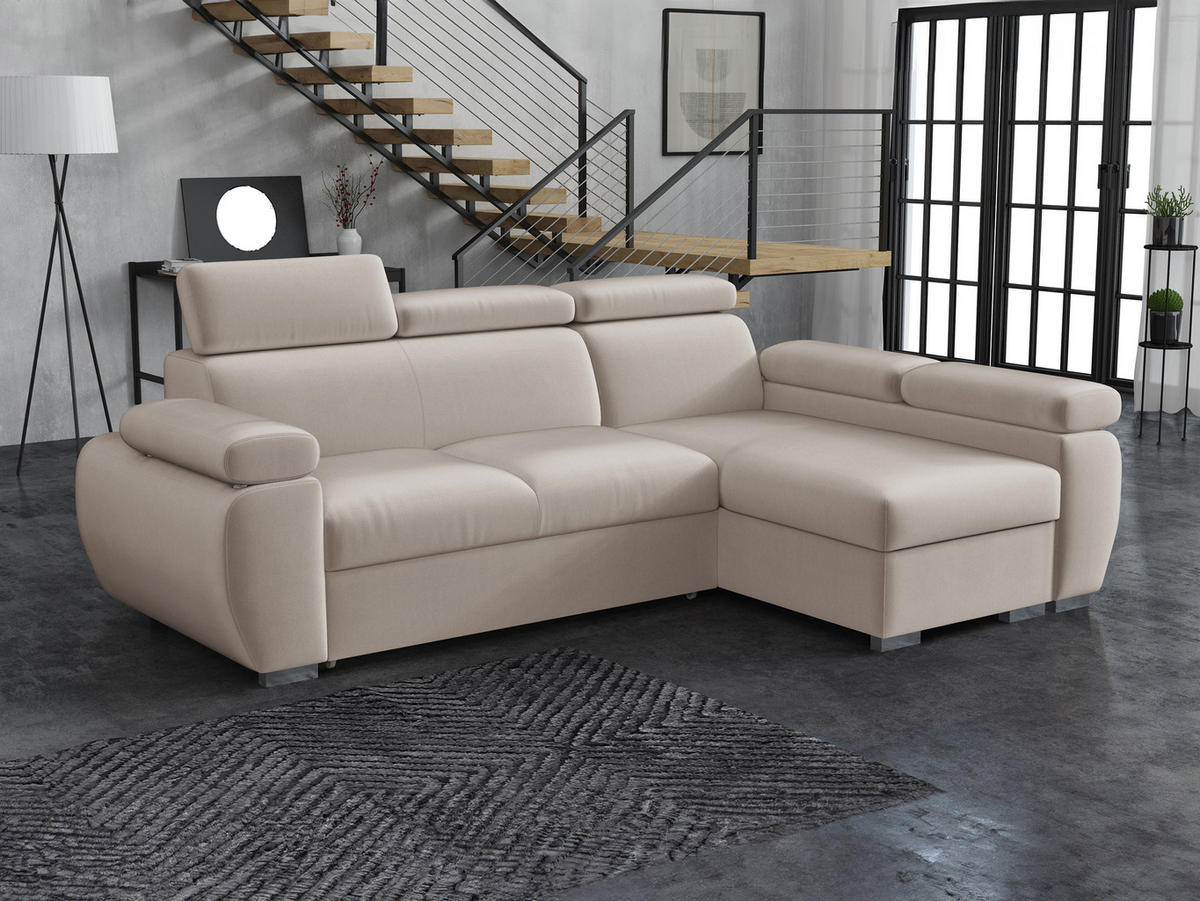 ECKSOFA Boston Mini, Seite: Rechts - 2R+LC - Chromfarben/Naturfarben, Holz/Textil (255/170cm) - MIRJAN24