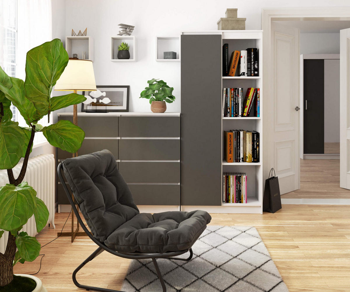 STANDREGAL Weiß, Graphit Grau 180/80/35 - Weiß, Holzwerkstoff (80/180/35cm) - RAUMHIRSCH FURNITURE