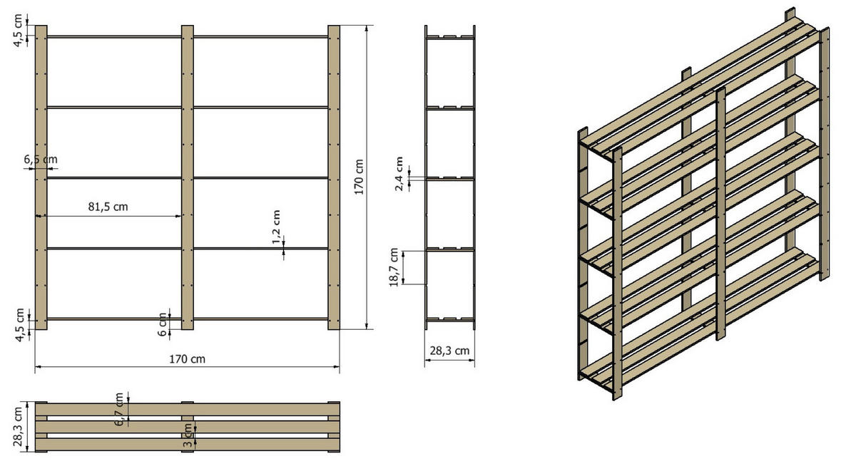 HOLZREGAL PINEPEAK 170x170x28cm 5 Fachboden 1,2cm dickes Kiefernholz Braun - Braun, Holz (170/170/28cm) - PROREGAL
