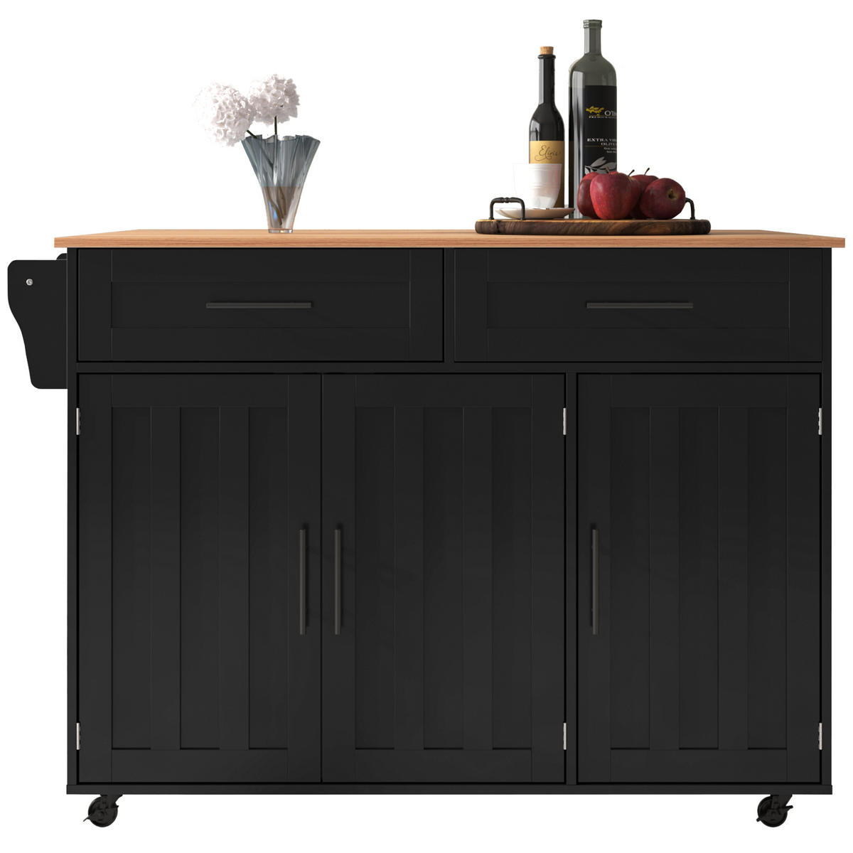 KÜCHENINSEL Schwarz-Natur 129/46/91.5 cm - Schwarz, Holzwerkstoff (129/91.5/46cm) - PANGIVO