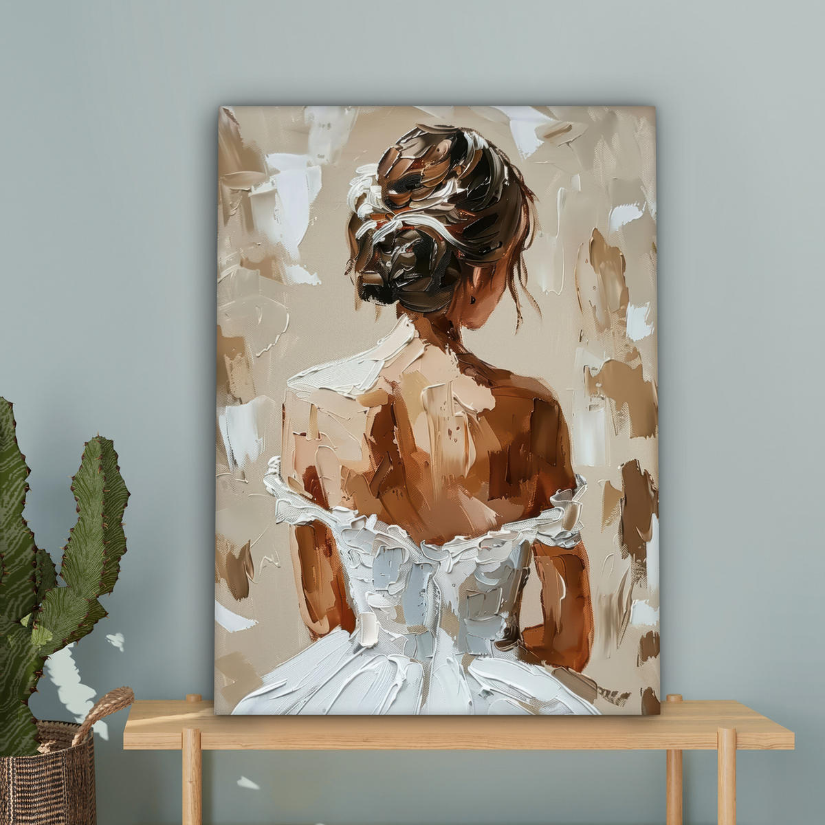 LEINWANDBILD - Frau - Farbe - Abstrakt - Beige - Modern - 60x80 - Gemälde - Sandfarben, Textil (60/80cm) - MuchoWow