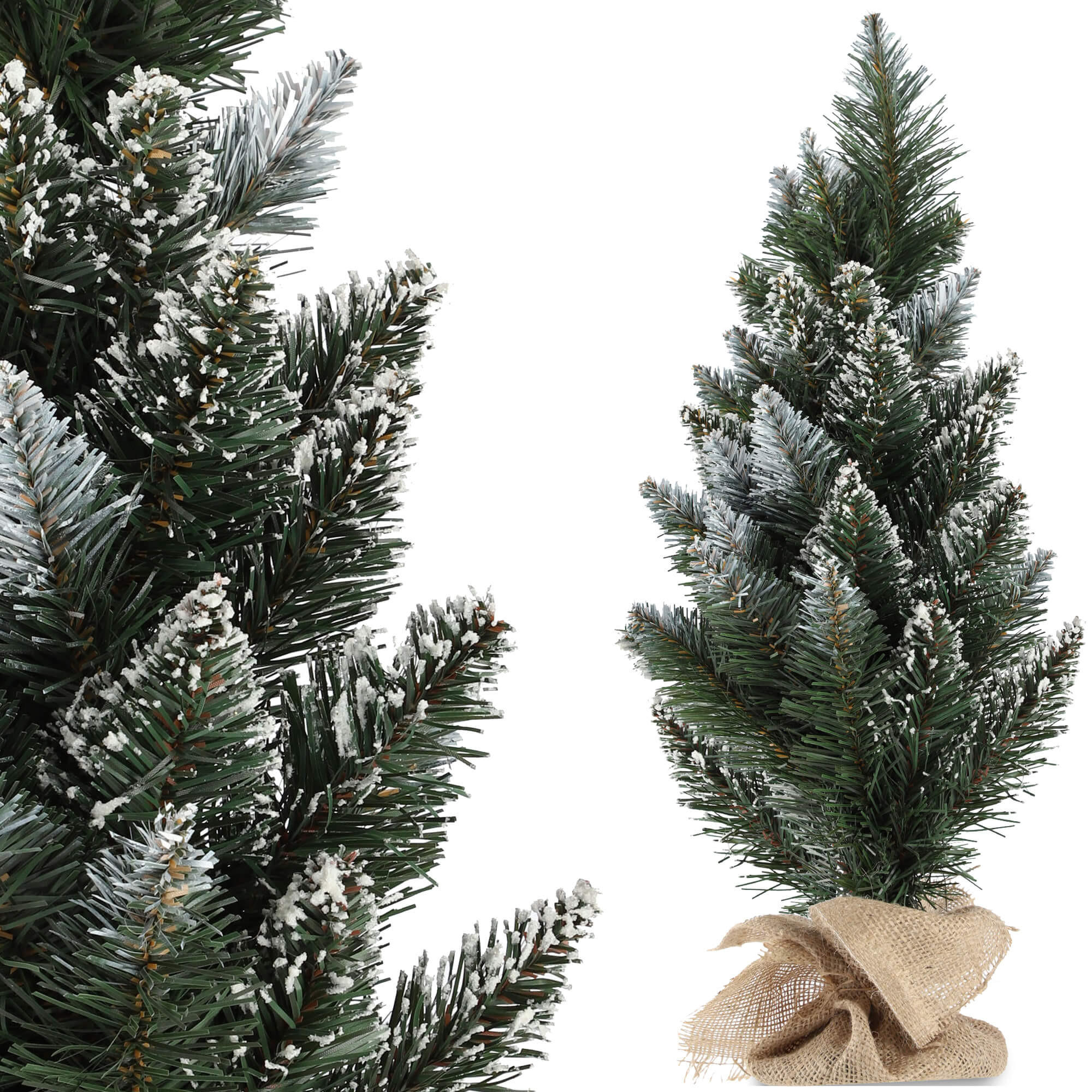 KADAX Künstlicher Weihnachtsbaum klein, 50 cm, schneebedeckte Kiefer, Jute - Grün, Kunststoff (55cm) - KADAX