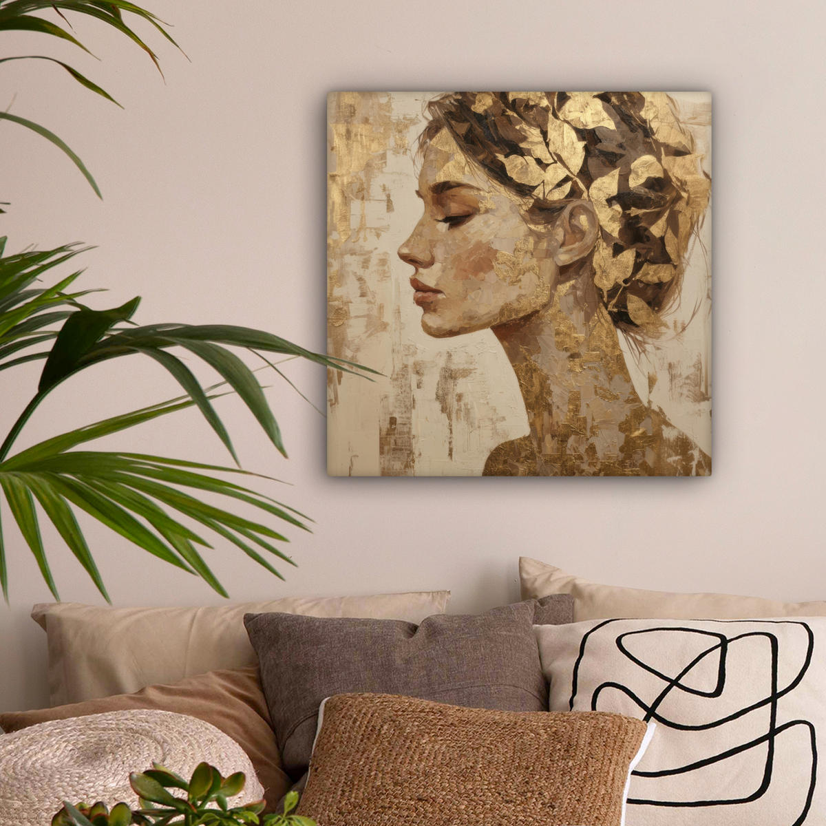 LEINWANDBILD Frau - Gold - Abstrakt - Textur Wandbild Wohnzimmer 50x50 cm - Goldfarben, Textil (50/50cm) - MuchoWow