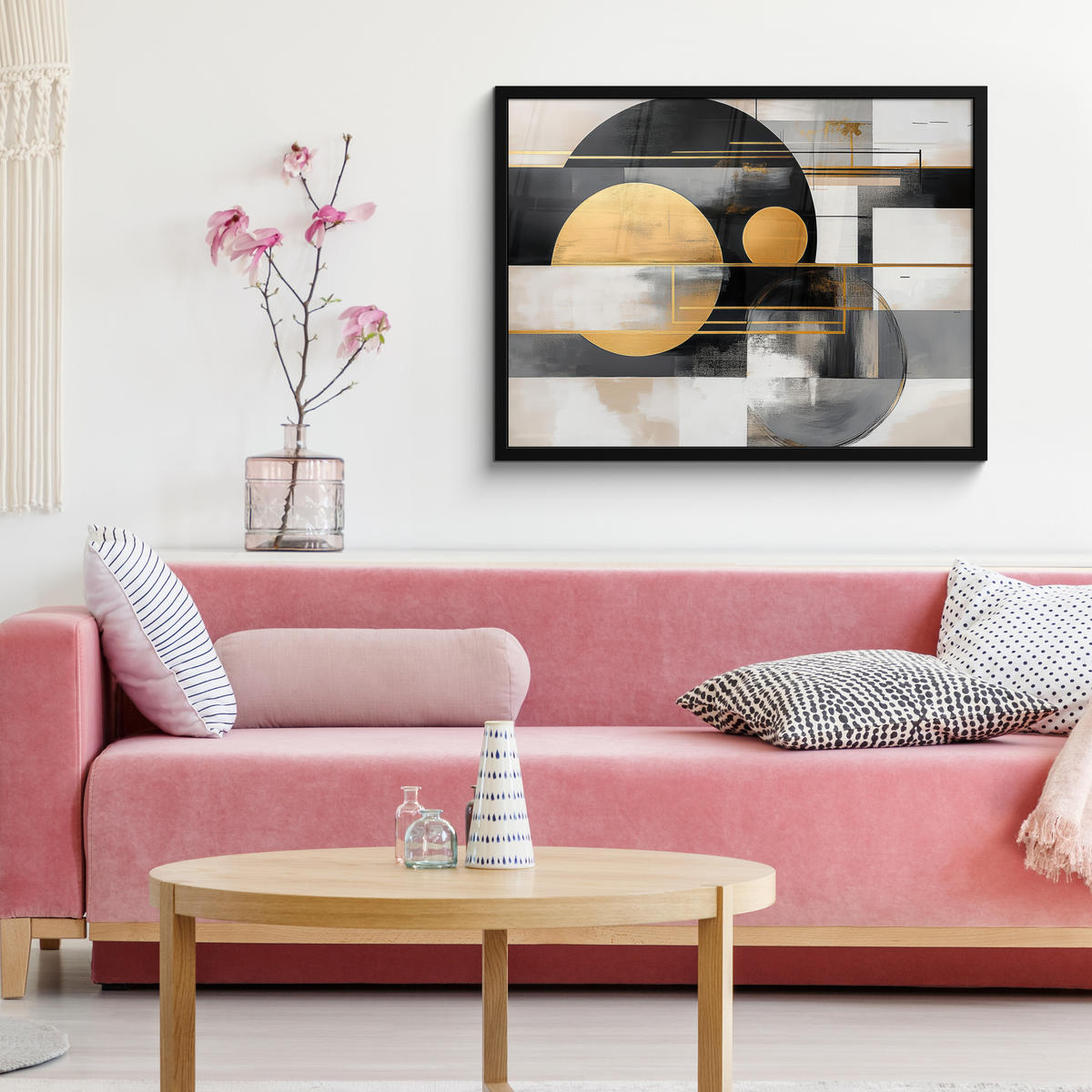 ZARÁMOVANÝ PLAGÁT Abstraktné - Zlato - Striebro - Tvary - Estetické - Moderné 80x60 cm - zlatá, papier (80/60cm) - MuchoWow
