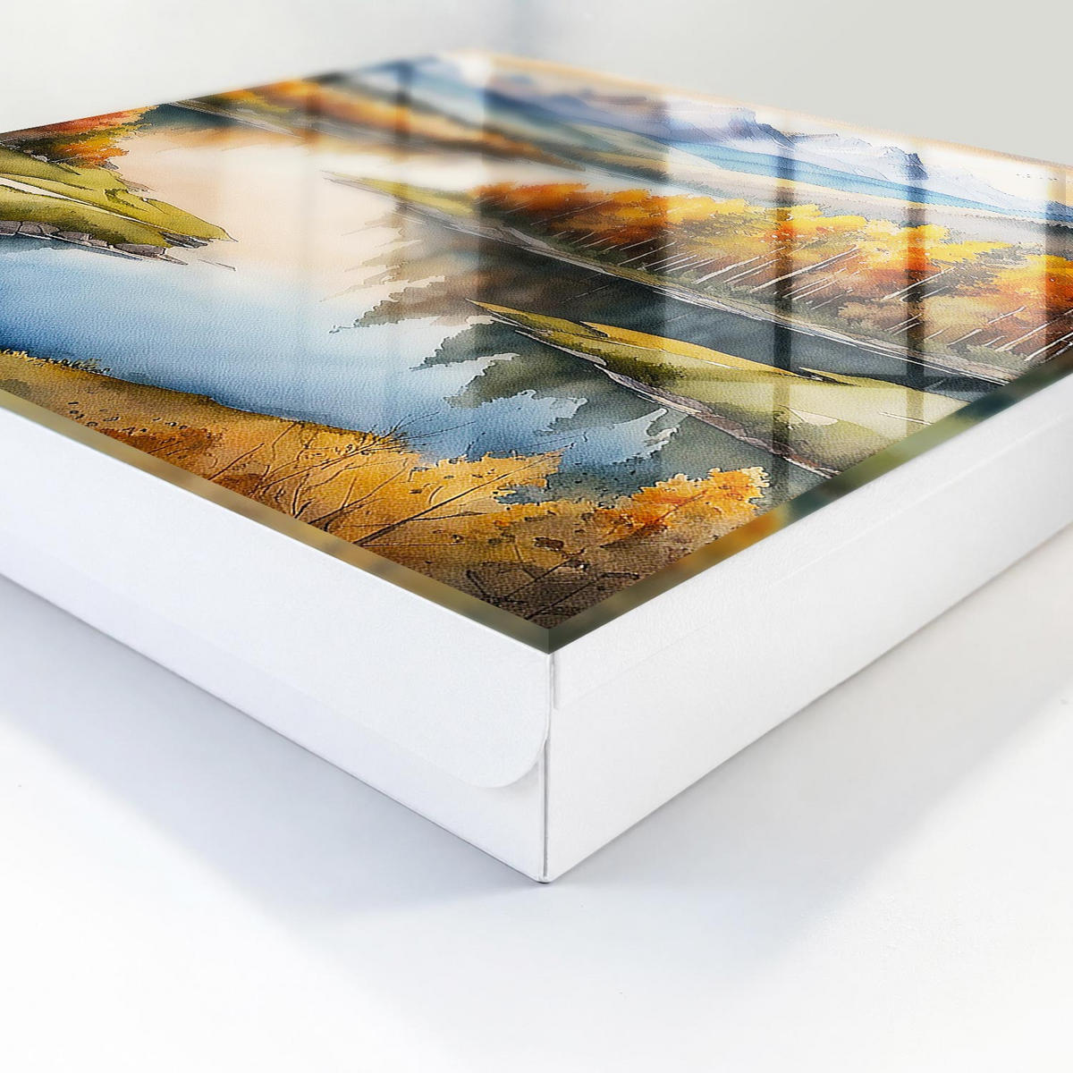 SCHLÜSSELBOX Weiß 30x30 cm – Türöffnung nach rechts - Herbstliche Berge - Orange, Metall (30/30/5cm) - TULUP