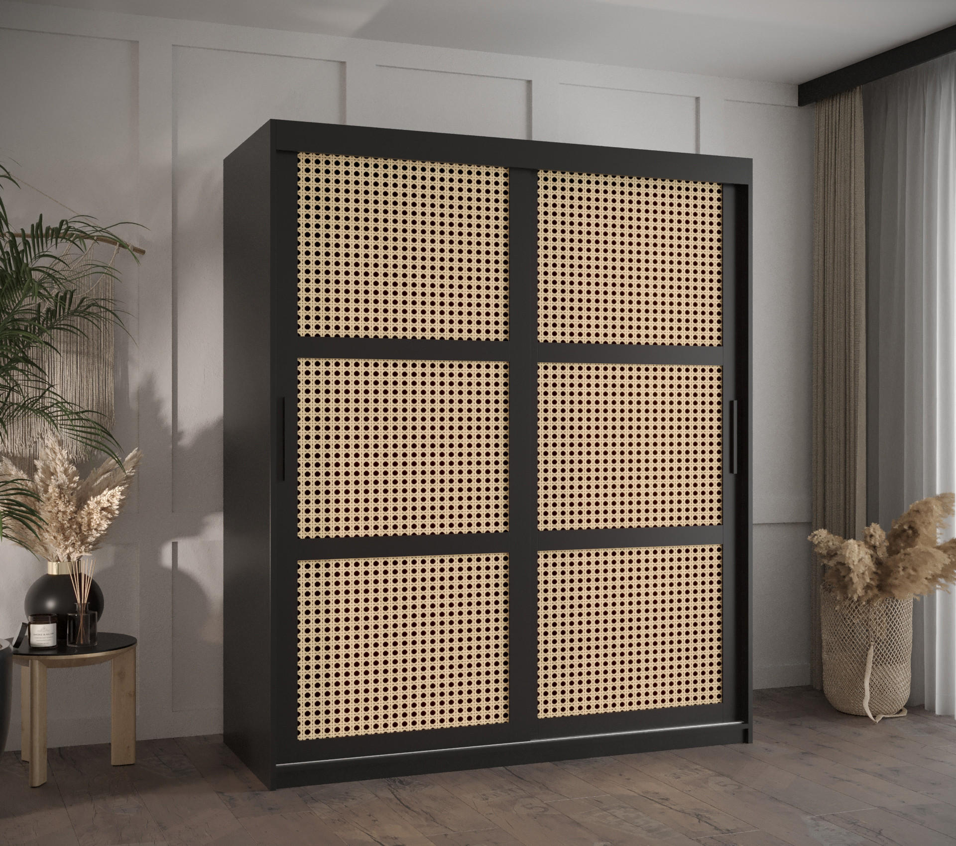 SCHWEBETÜRENSCHRANK 200/150/62 2-türig - Schwarz, Holz/Kunststoff (150/200/62cm) - MÖBEL KRYSPOL