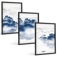 BILDER SET 3er Set - 40x60 cm Schwarzer Rahmen - Berge, Wolken, Bäume, Vögel - Schwarz, Kunststoff (40/60cm) - TULUP