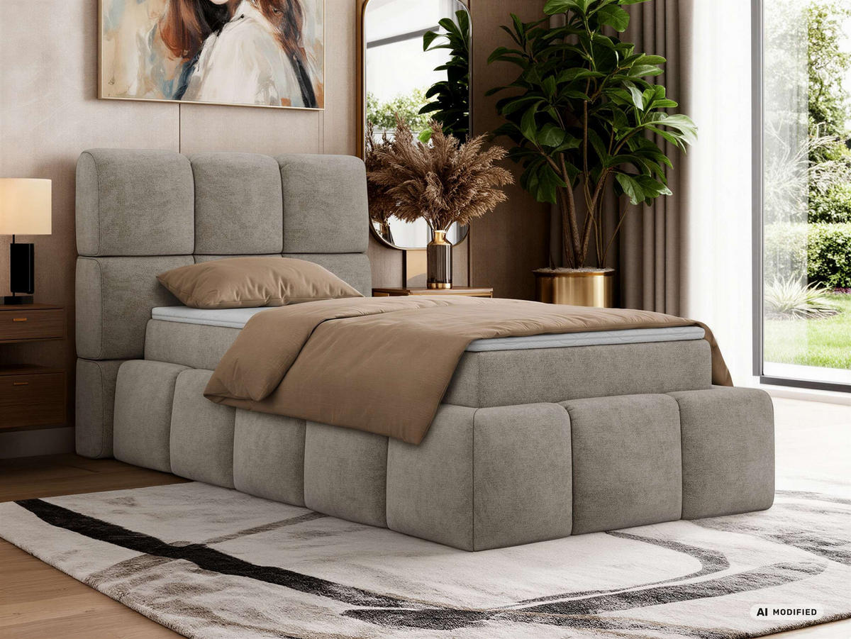 BOXBETT NIRA 90/200 - Greige Stukture - Topper T25 - H4 - Greige/Schwarz, Kunststoff/Textil (90/200cm) - MKS