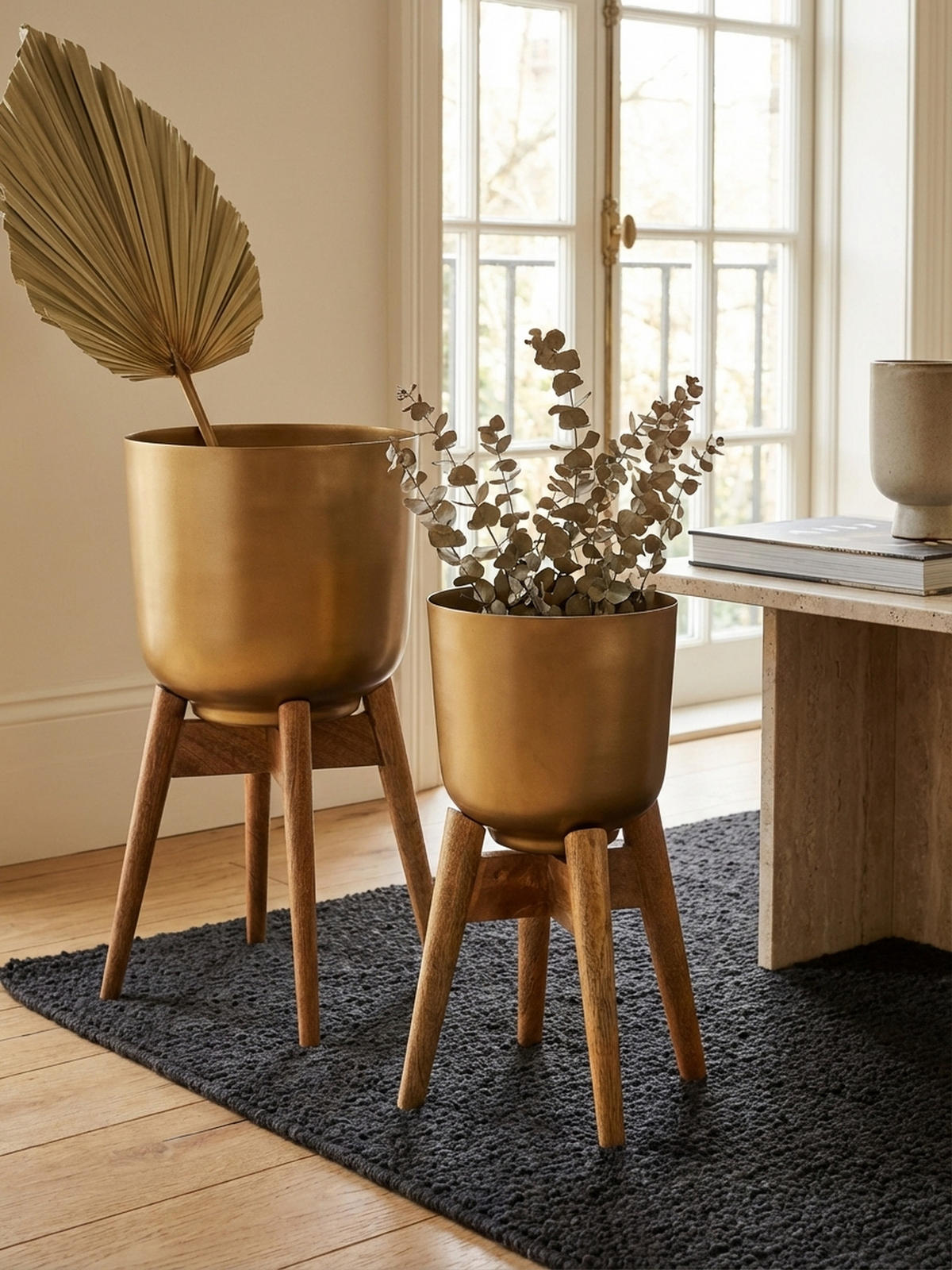 PFLANZKÜBEL Set Alu und Holz Gold/Braun modern 2-teilig - Goldfarben, Metall (51cm) - KADIMA DESIGN