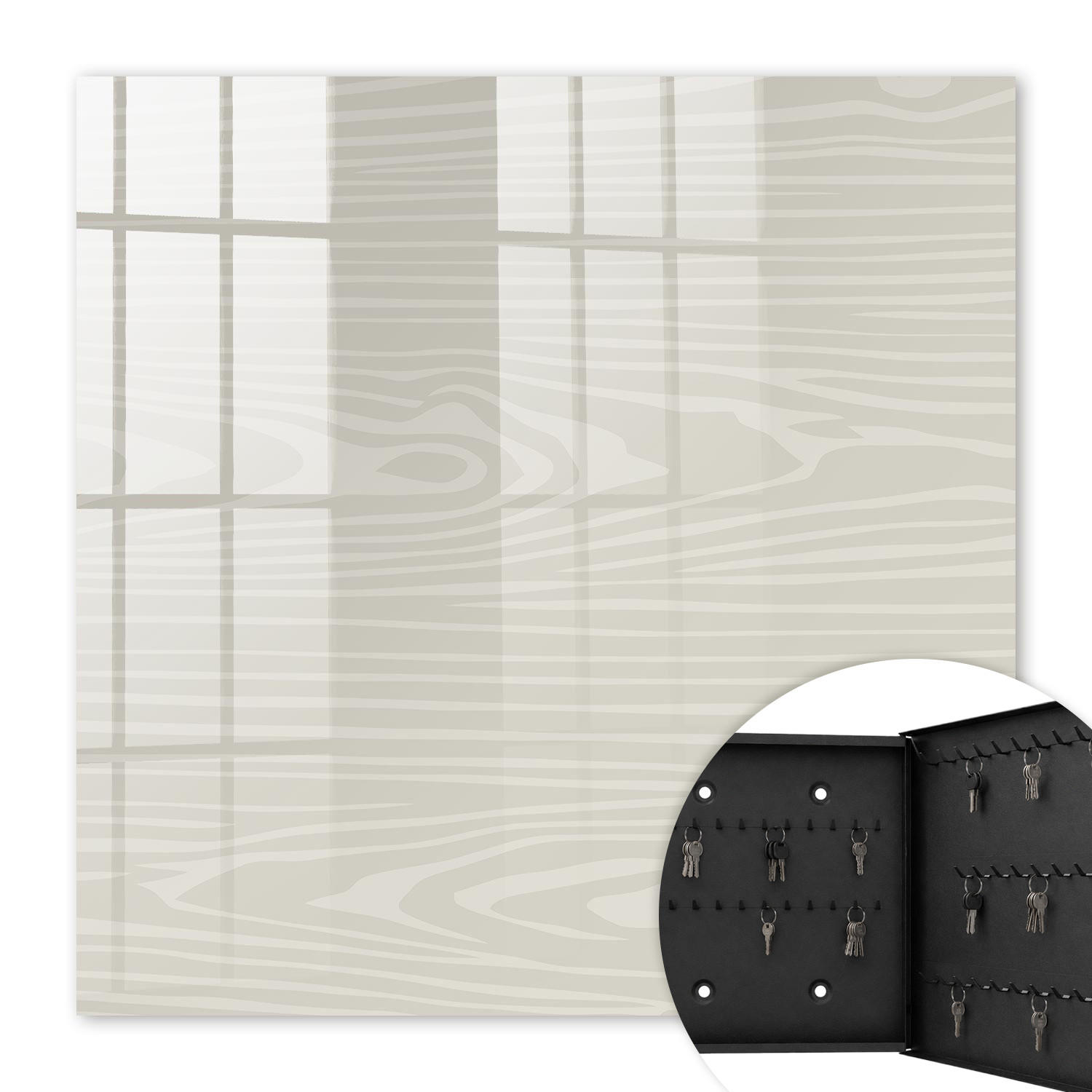 SCHLÜSSELBOX Schwarz 30x30 cm- Türöffnung nach rechts - Holzlatten - Beige, Metall (30/30/5cm) - TULUP