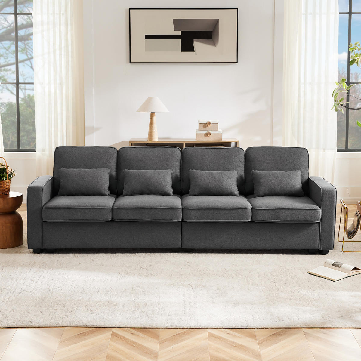 ECKSOFA 264/83/87 cm Dunkelgrau mit Armlehnentaschen - Dunkelgrau, Textil (264/83cm) - Oxeza