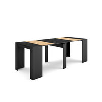 KONSOLENTISCH ausziehbar 58 bis 222cm, für 10 Gäste, schwarz eiche, 90/58/77cm - Eichefarben/Schwarz, Holzwerkstoff (90/222/77cm) - Skraut Home