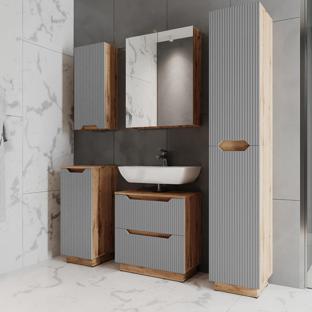 KOUPELNOVÝ NÁBYTEK Lotta Dubový/šedý pruhovaný - šedá, kompozitní dřevo (59.8/62.5/32cm) - Vicco