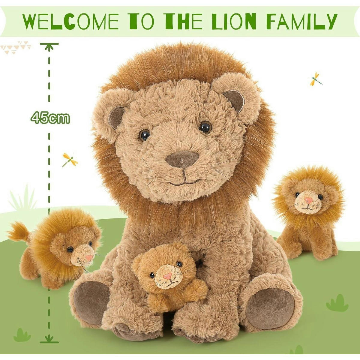 PLÜSCHTIER Löwe mit 3 Babys 45 cm Hellbraun - Braun, Textil (34/55cm)