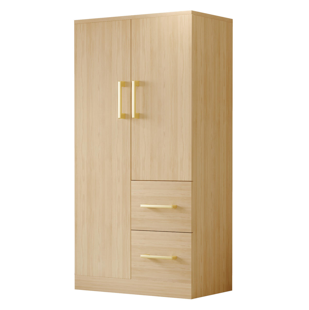 KLEIDERSCHRANK 70/40/135 cm mit 2 Drehtüren und 2 Schubladen in Holzfarbe - Naturfarben, Holz (70/135/40cm) - BEAOK