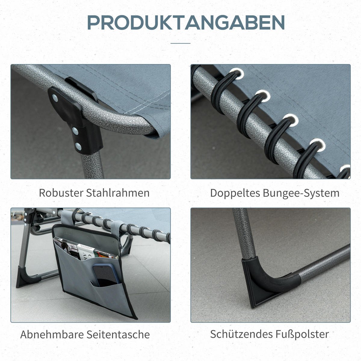 SONNENLIEGE klappbar - Grau, Metall (57/30/188cm) - Outsunny