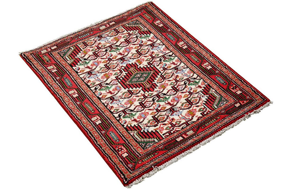 ORIENTTEPPICH handgeknüpft Assadabad Beige, Rot 97/59 cm Schurwolle - Beige/Rot, Textil (59/97cm) - Looma