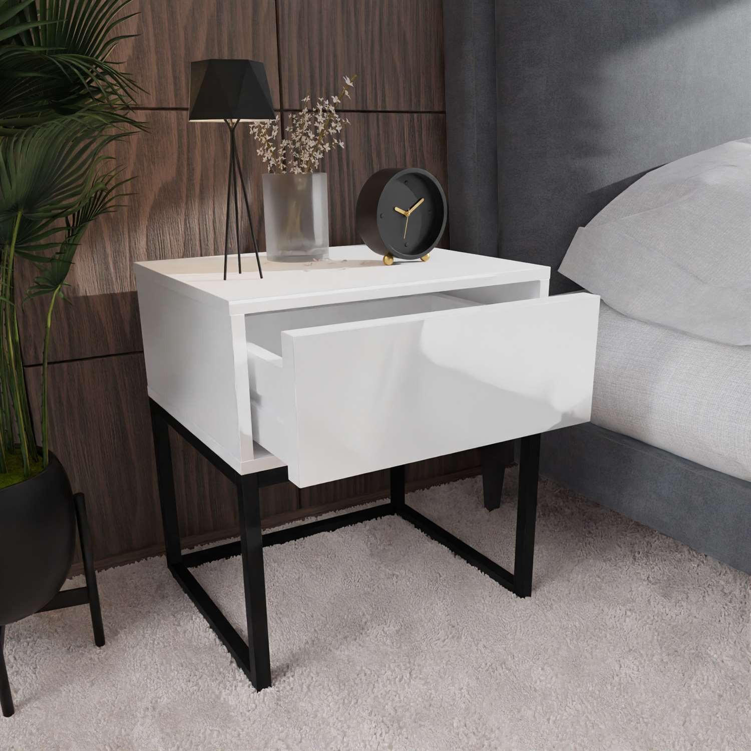 Thumbnail - Lookway Nachttisch, Weiß Hochglanz, Holzwerkstoff, 45x53x37 cm, Schlafzimmer, Nachttische