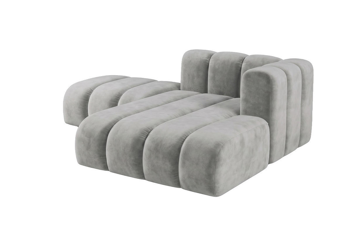 CHAISELONGUE Modulare Mit Hocker, Velvet-Stoff Riviera, Grau, Rechts, GRAND - Grau, Holz (204/179cm) - Kaiser Möbel