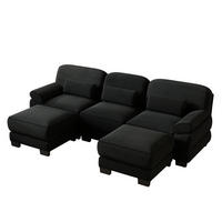 WOHNLANDSCHAFT 3-Sitzer U-Form mit 2 Hockern, DE-42659, Schwarz - Schwarz, Holz (265/94/161cm) - ComfortXL