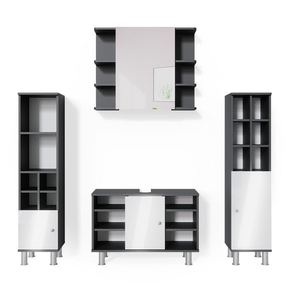 BADMÖBEL-SET Fynn Anthrazit 4 Teile, mit Midischränke - Anthrazit/Weiß, Holzwerkstoff (60/54/32cm) - Vicco