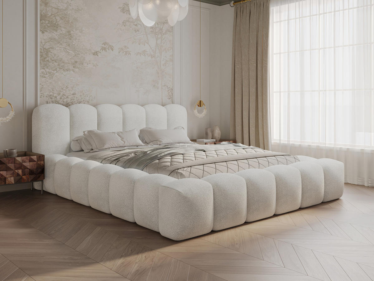 POLSTERBETT Milia 2 Off-White 180/200 cm Boucle mit Bettkasten - Weiß, Textil/Metall (180/200cm) - wonello