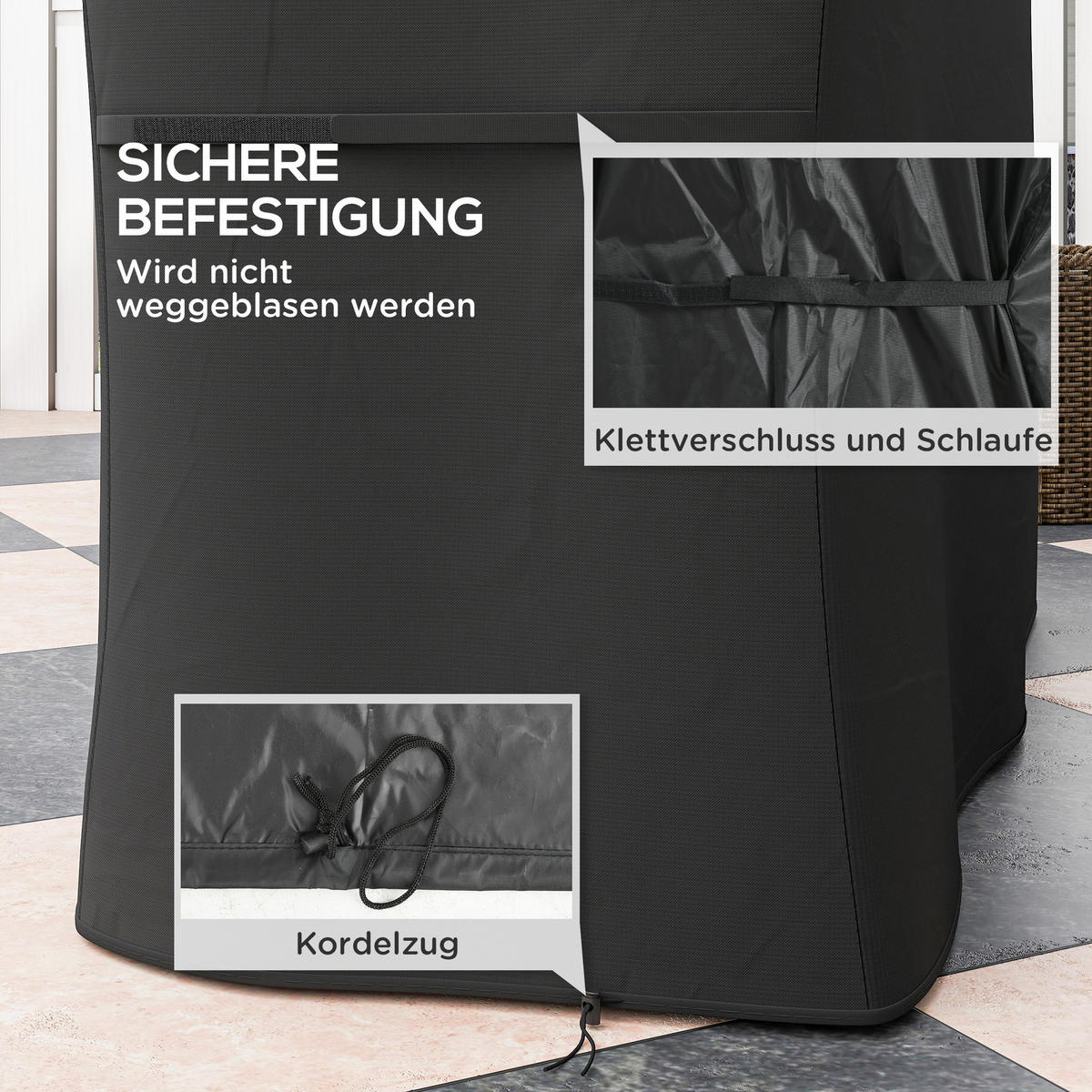 GRILLABDECKUNG BBQ Abdeckung Wetterfest Gasgrill Abdeckhaube, Oxford, Schwarz - Schwarz, Textil (61/120/147cm) - Outsunny