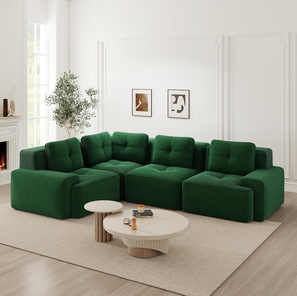 ECKSOFA modular Cord Grün - Grün, Kunststoff (104/382cm) - Meubliv