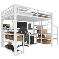 HOCHBETT mit Schreibtisch 140/200 cm in Weiß – mit Stauraumtreppe und LED - Weiß, Metall (140/200cm) - BEAOK
