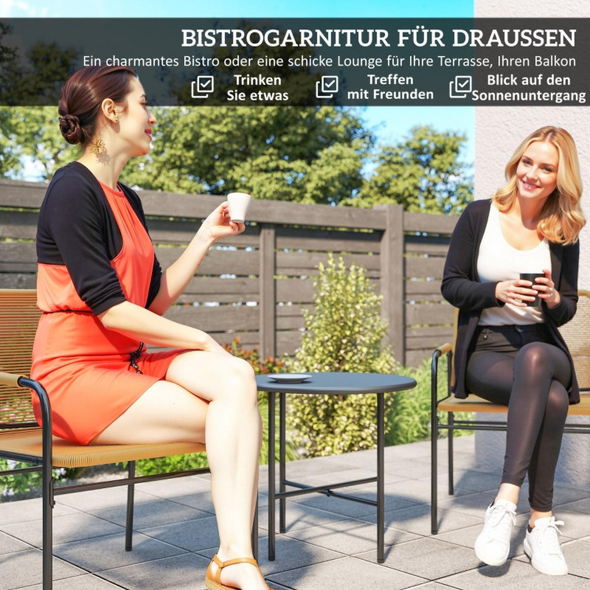 BALKONSET 3-teilig,50×50×48cm Rattan Tisch rostfrei - Gelb, Metall - Modfu