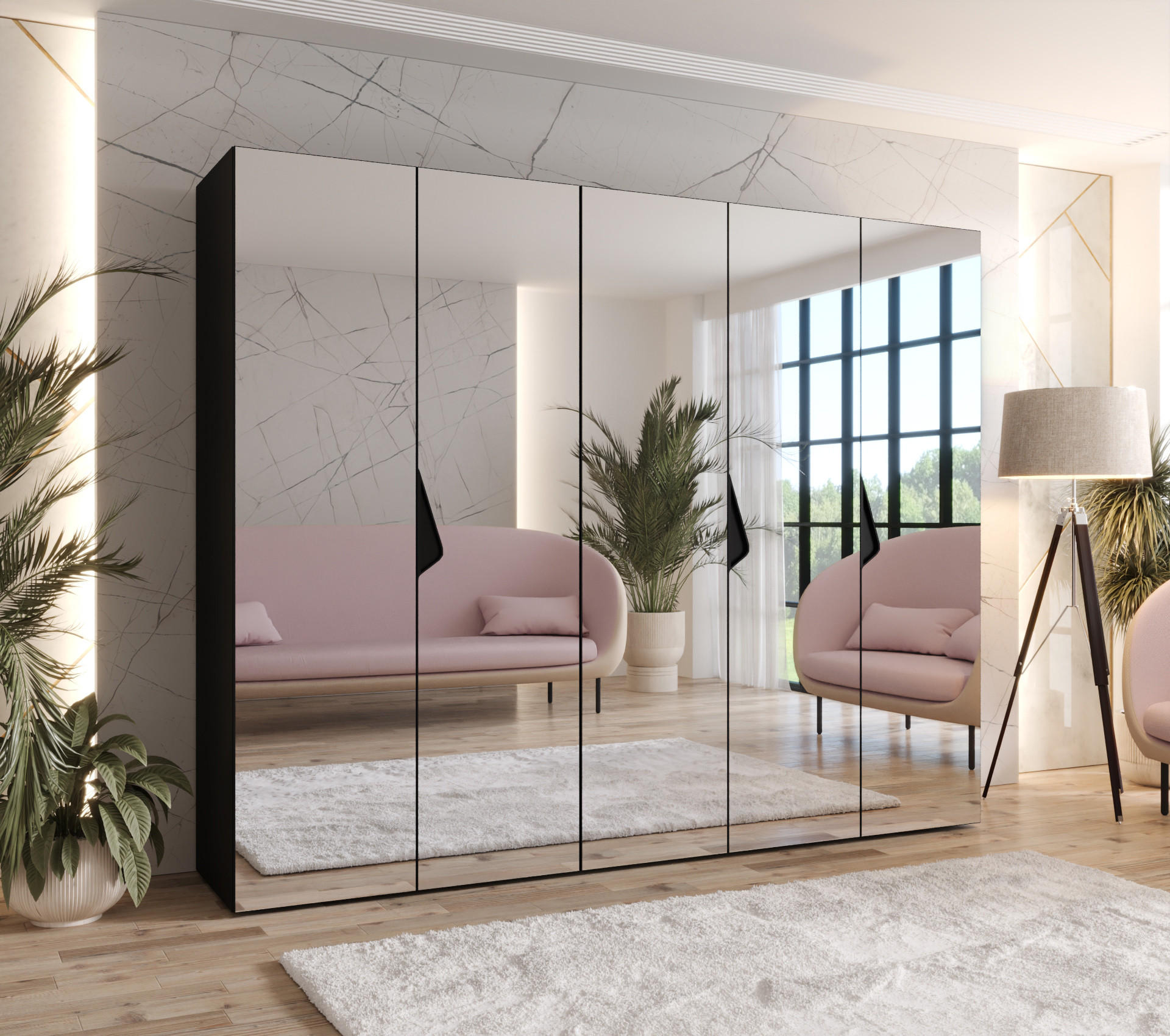 DREHTÜRENSCHRANK 202/250/52 5-türig - Schwarz, Holz/Metall (250/202/52cm) - Abiks Möbel