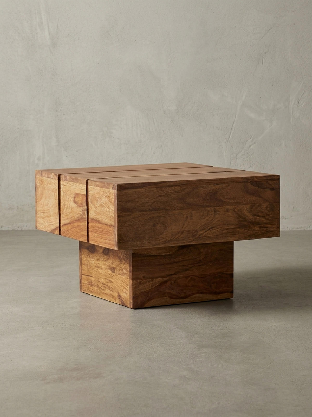 BEISTELLTISCH aus Massivholz, handgefertigt, Unikat, Beige 44x44x30 cm - Beige, Holz (44/44/30cm) - KADIMA DESIGN