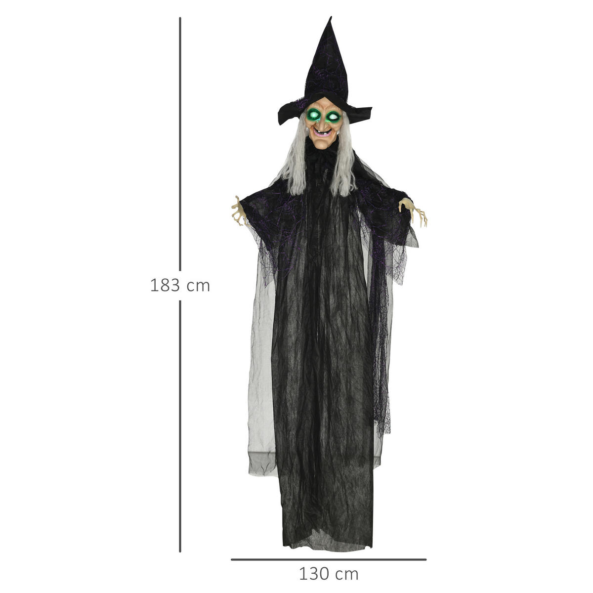 HALLOWEEN HORROR-CLOWN, Schwarz, Polyester, PE, Stahl - Schwarz, Kunststoff (18/183/130cm) - HOMCOM