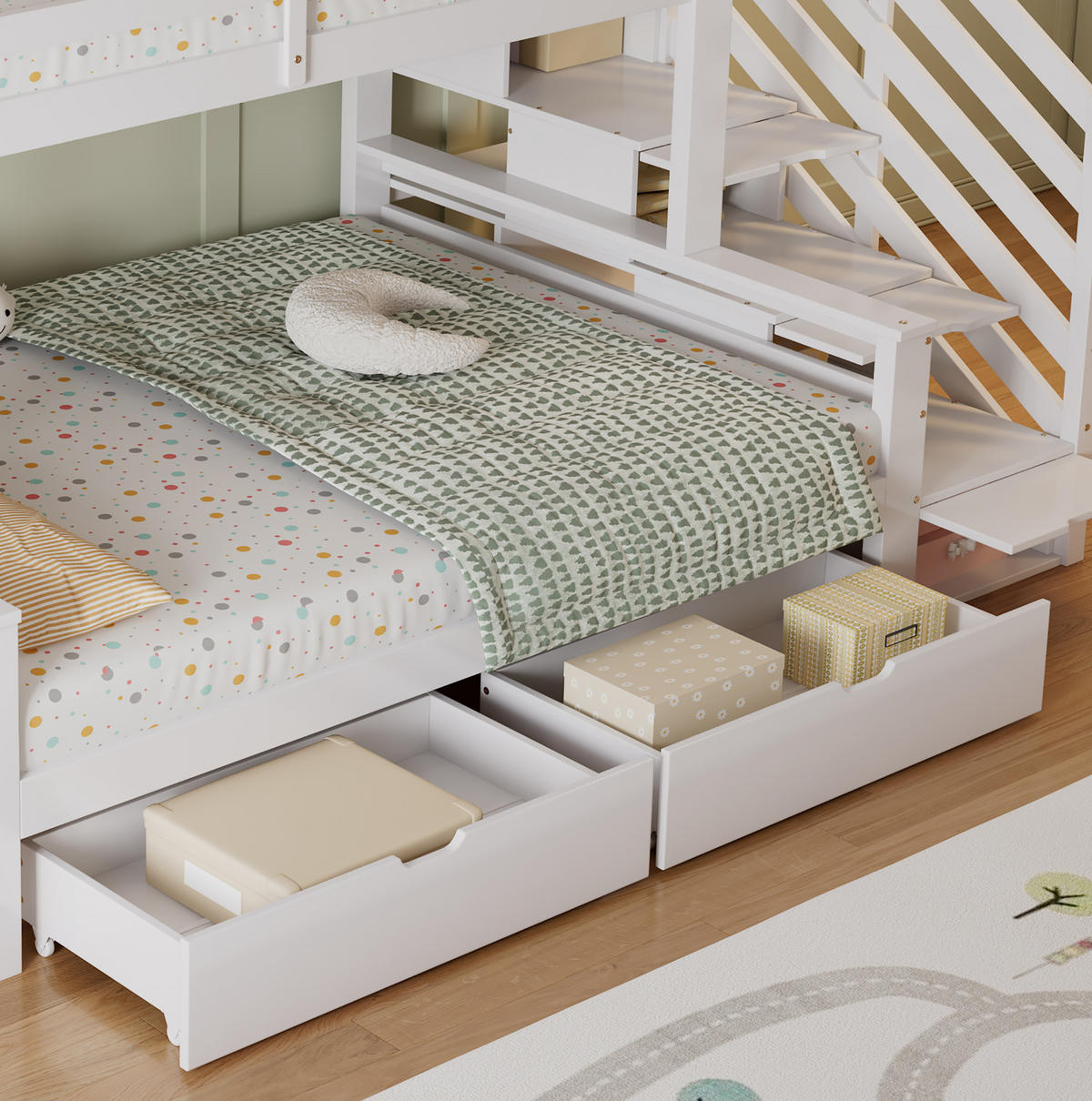 HAUSBETT 90/200 & 140/200 cm in Weiß mit Treppenschrank und Schubladen - Weiß, Holzwerkstoff (90/200cm) - BEAOK