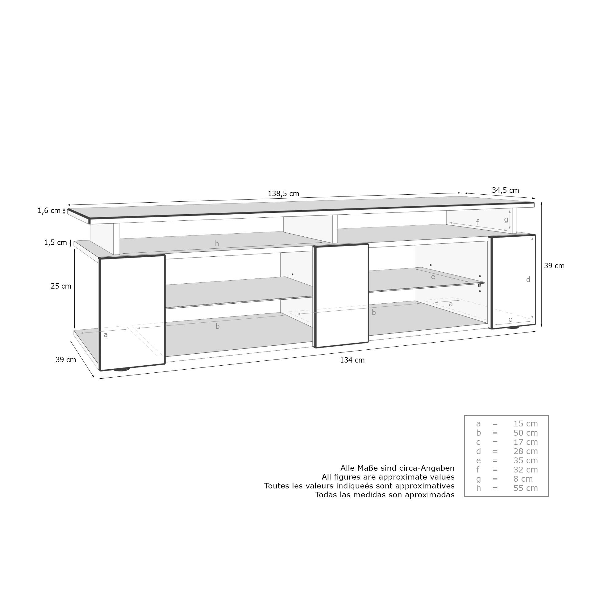 Thumbnail - Vladon Lowboard, Eiche San Remo, Holzwerkstoff, 138.5x39x39 cm, Wohnzimmer, Wohnwände, Lowboards, Lowboards stehend