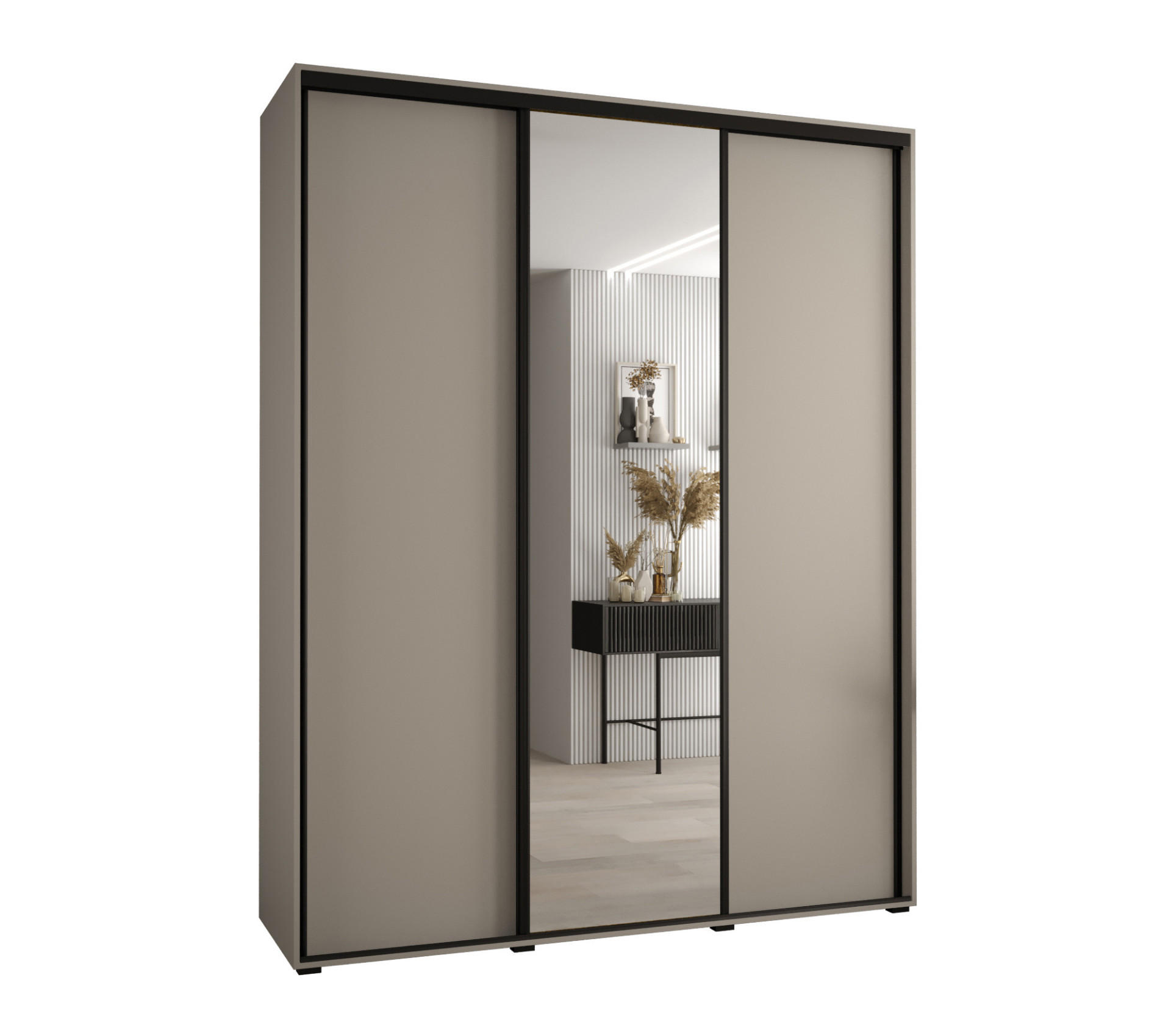 SCHWEBETÜRENSCHRANK 235,2/200/45 3-türig - Kaschmir/Schwarz, Holz/Metall (200/235.2/45cm) - MÖBEL KRYSPOL