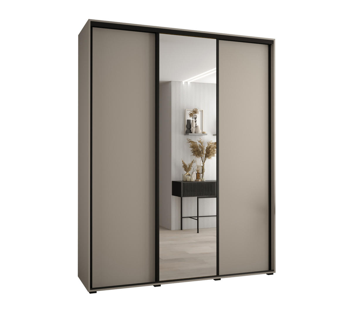 SCHWEBETÜRENSCHRANK 235,2/200/45 3-türig - Kaschmir/Schwarz, Holz/Metall (200/235.2/45cm) - MÖBEL KRYSPOL