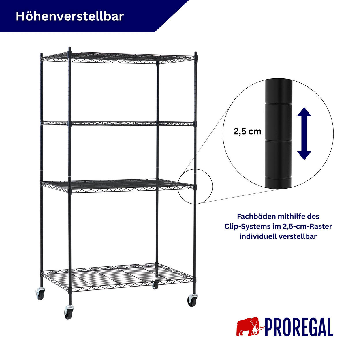 GITTERREGAL 2er - Set HADES mit Rollen & 4 Gitterböden Metall 160x90x60cm Schwarz - Schwarz, Metall (90/160/60cm) - PROREGAL