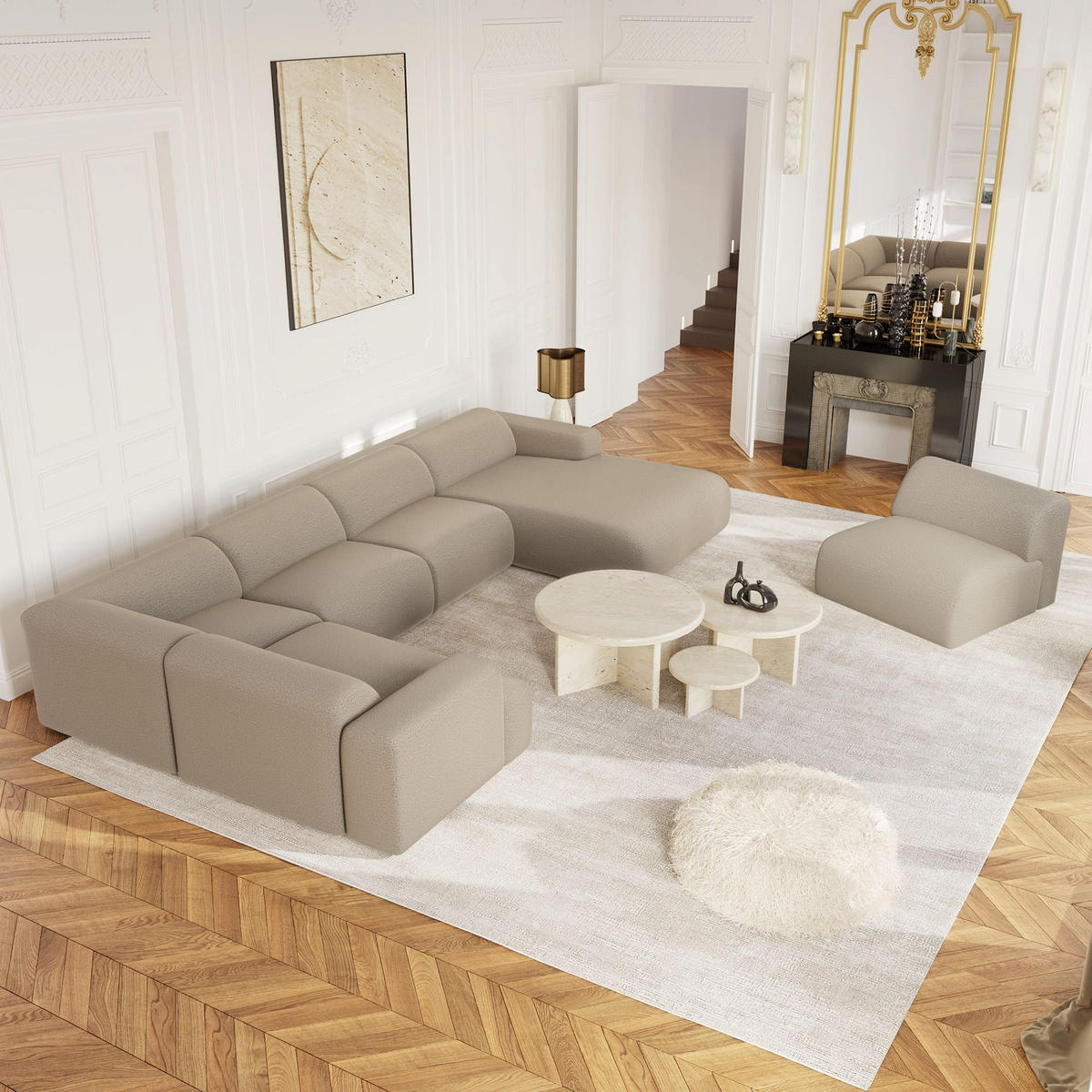 WOHNLANDSCHAFT Bouclé-Stoff Taupe 354cm - Taupe, Textil (354/73/164cm) - Sia Home